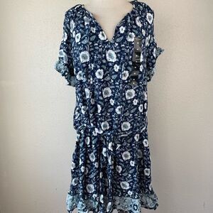 NWT Lucky Brand Blue Floral Dress Size M